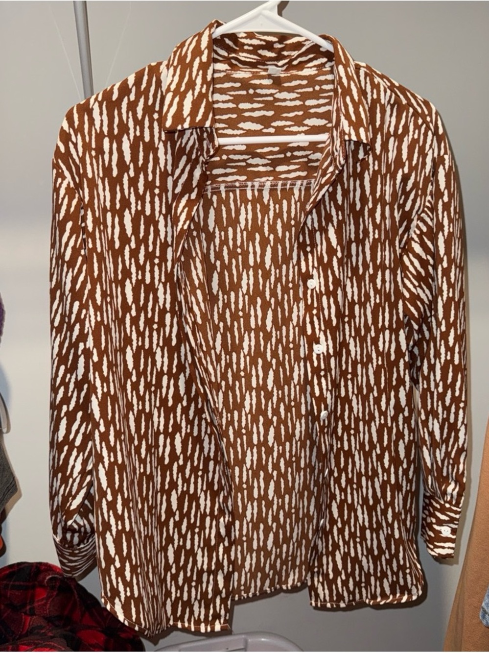 Fashion Nova Brown and White Printed Button-Down Shirt